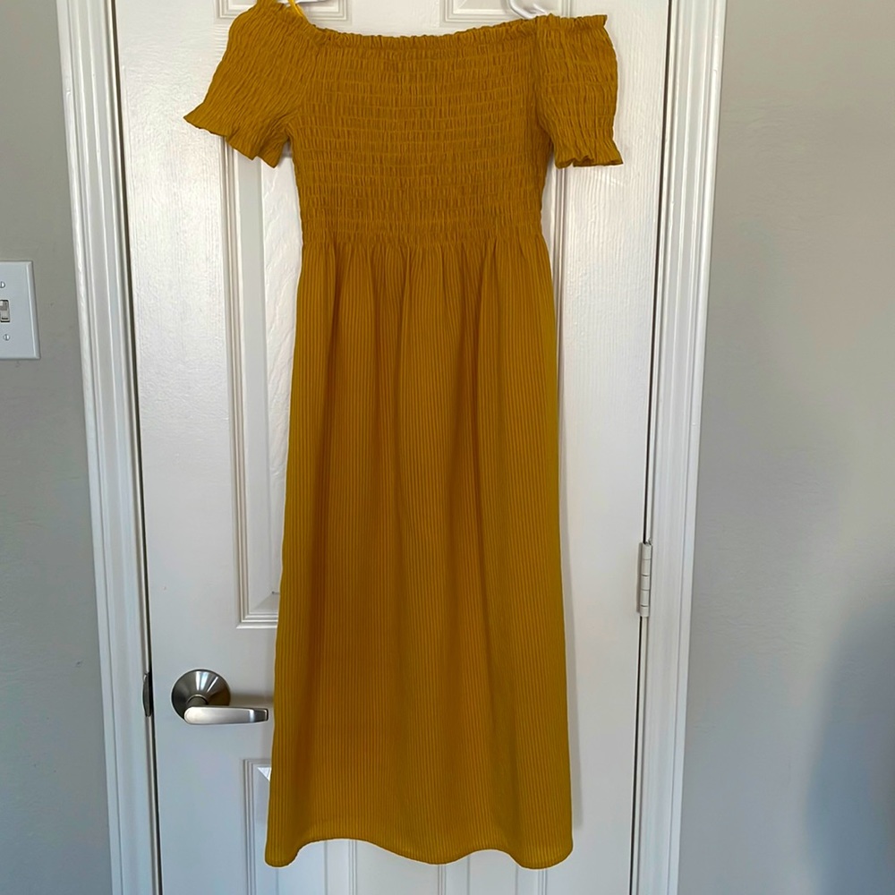 Barely used mustard off the shoulder midi dress